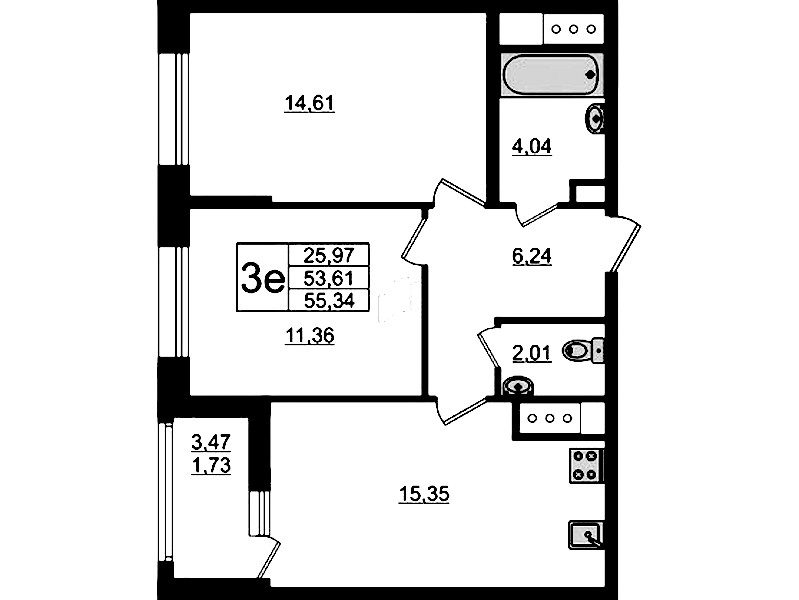 2-комнатная квартира 55.34 м², 9/10 эт., ЖК «UP! Квартал Новый Московский»